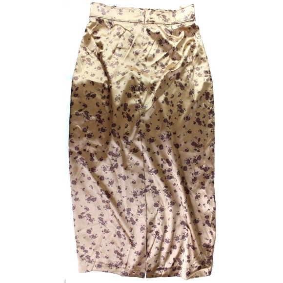 Zara NWT Satin Effect Midi Floral Skirt Small Peach Beige - Picture 6 of 10